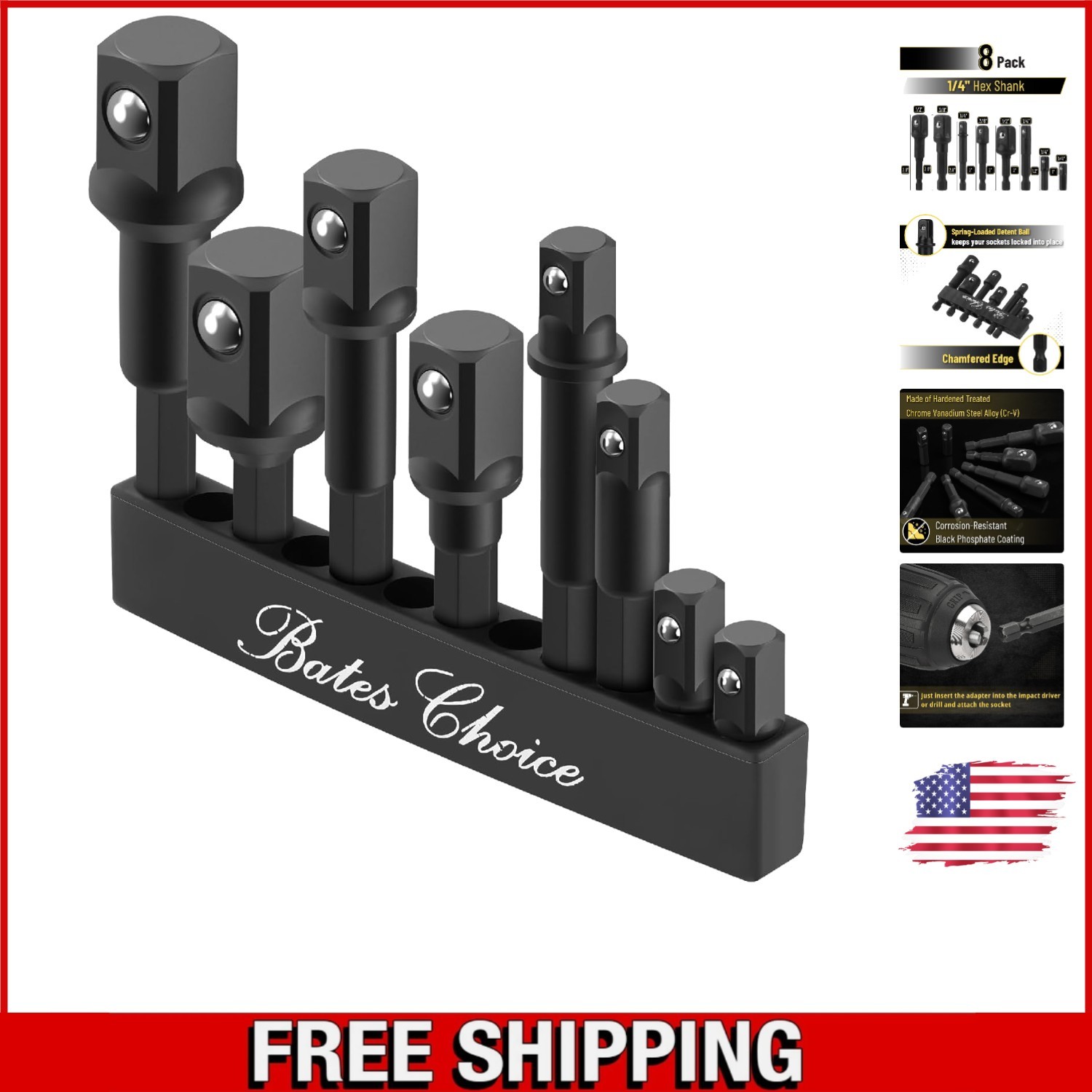 Compact Chrome Vanadium Socket Adapter Set - 8 pcs for Impact Applications