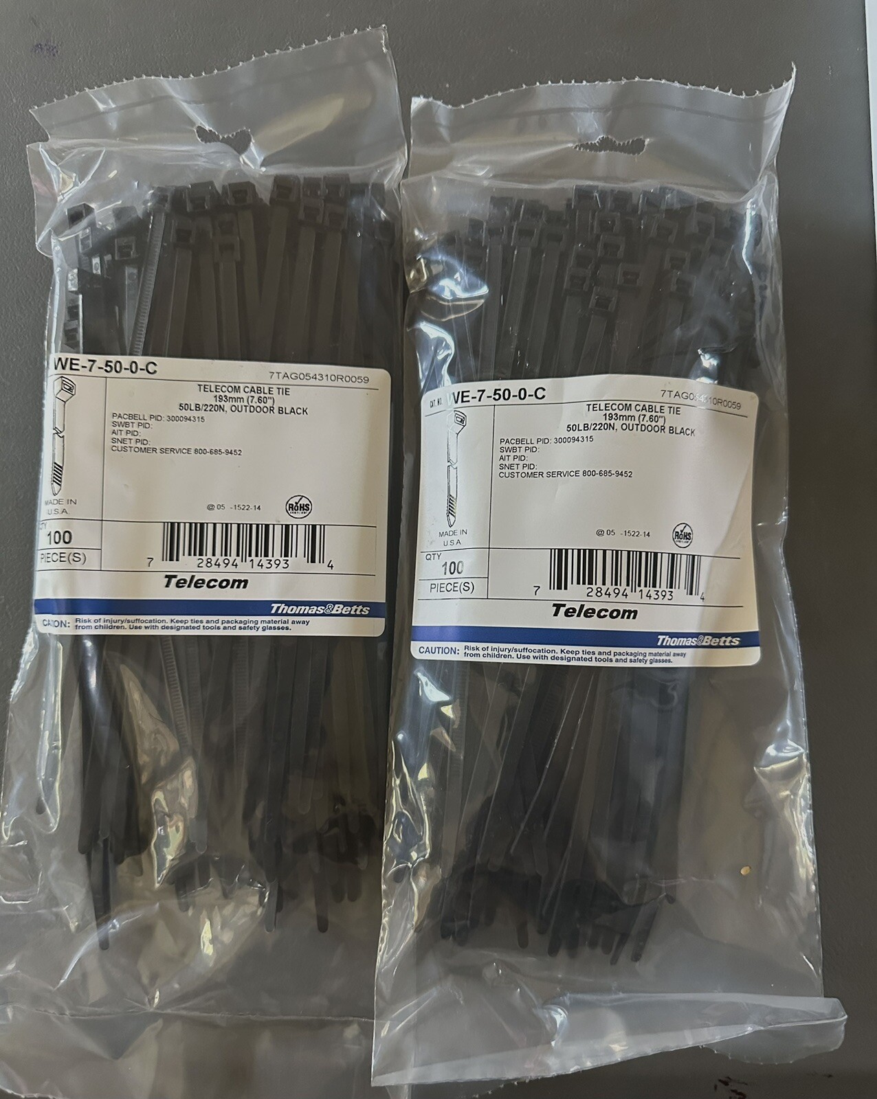 Thomas & Betts Telecom Cable Zip Ties Outdoor Black