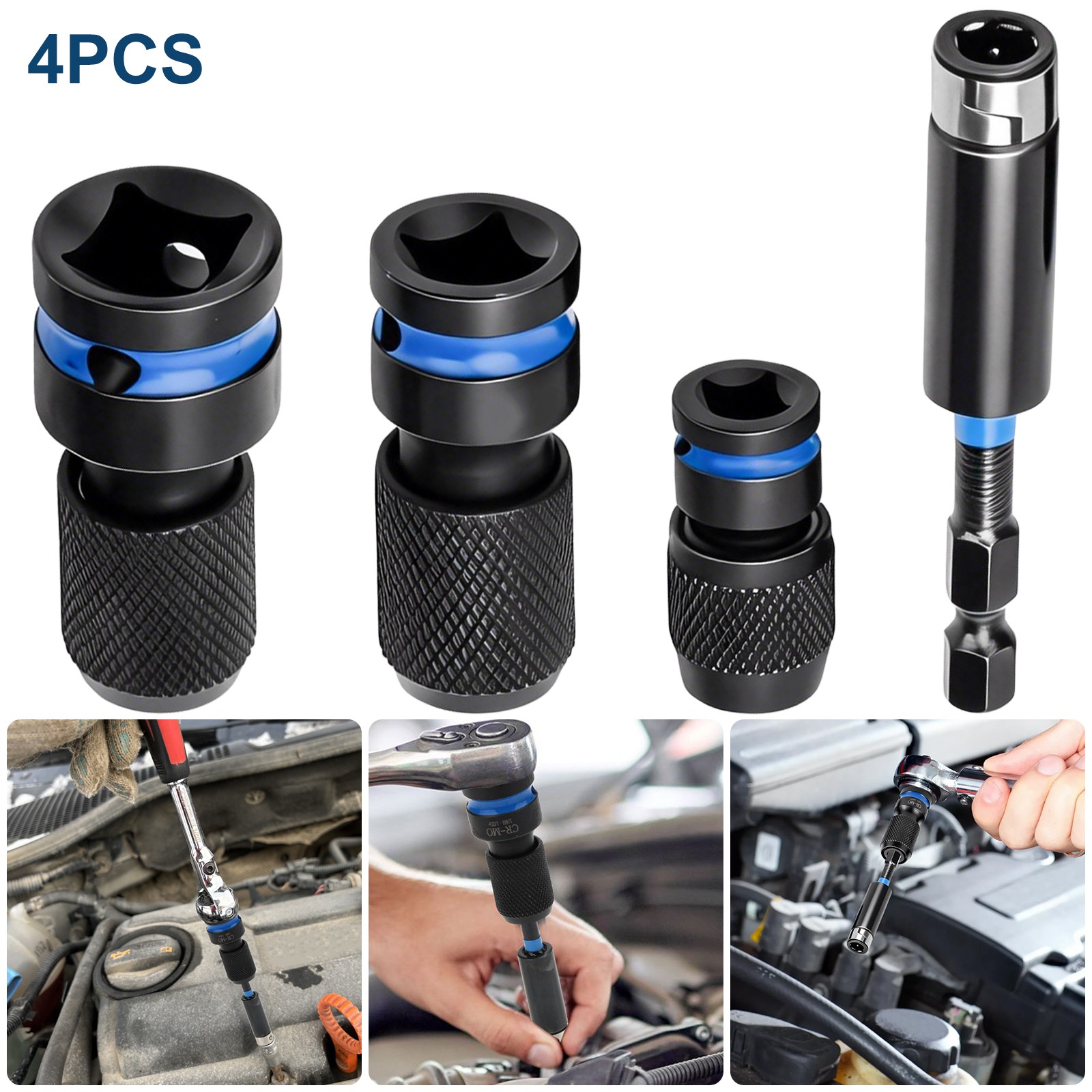 Impact Socket Adapter Set 1/2 3/8 1/4" Drive to 1/4"Hex Bit for Ratchet Wrenches