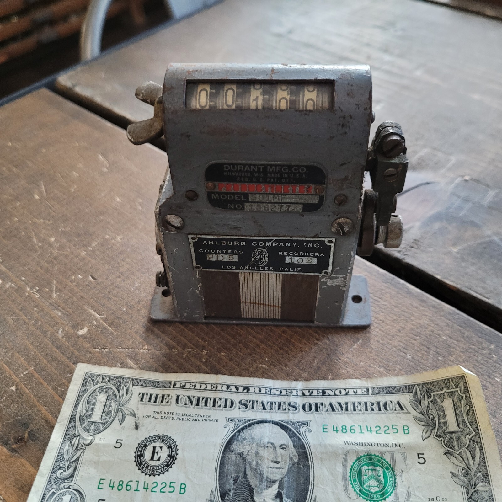 Vtg Antique Productimeter Model 5D1MF Durant Mfg Ahlburg Co 6 digit Counters PD5