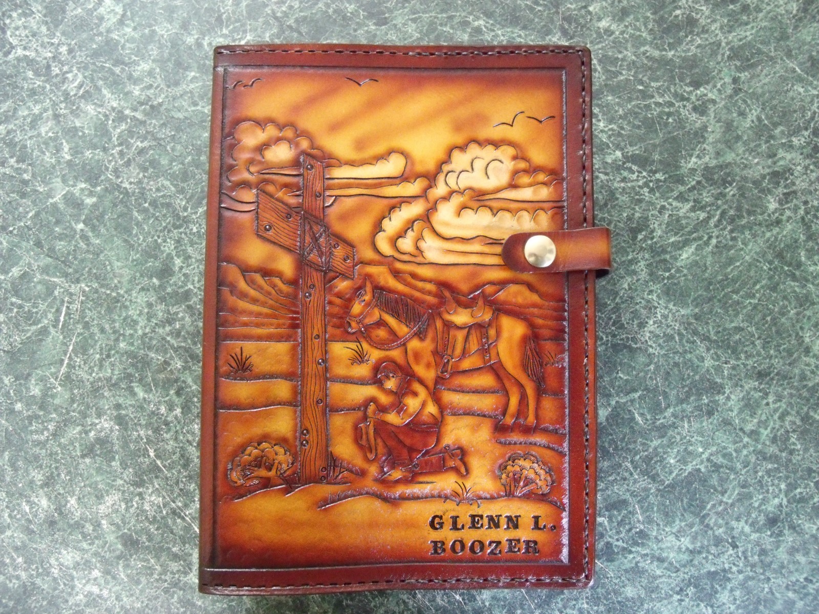X-Large custom made leather Bible cover. Can be personalized.