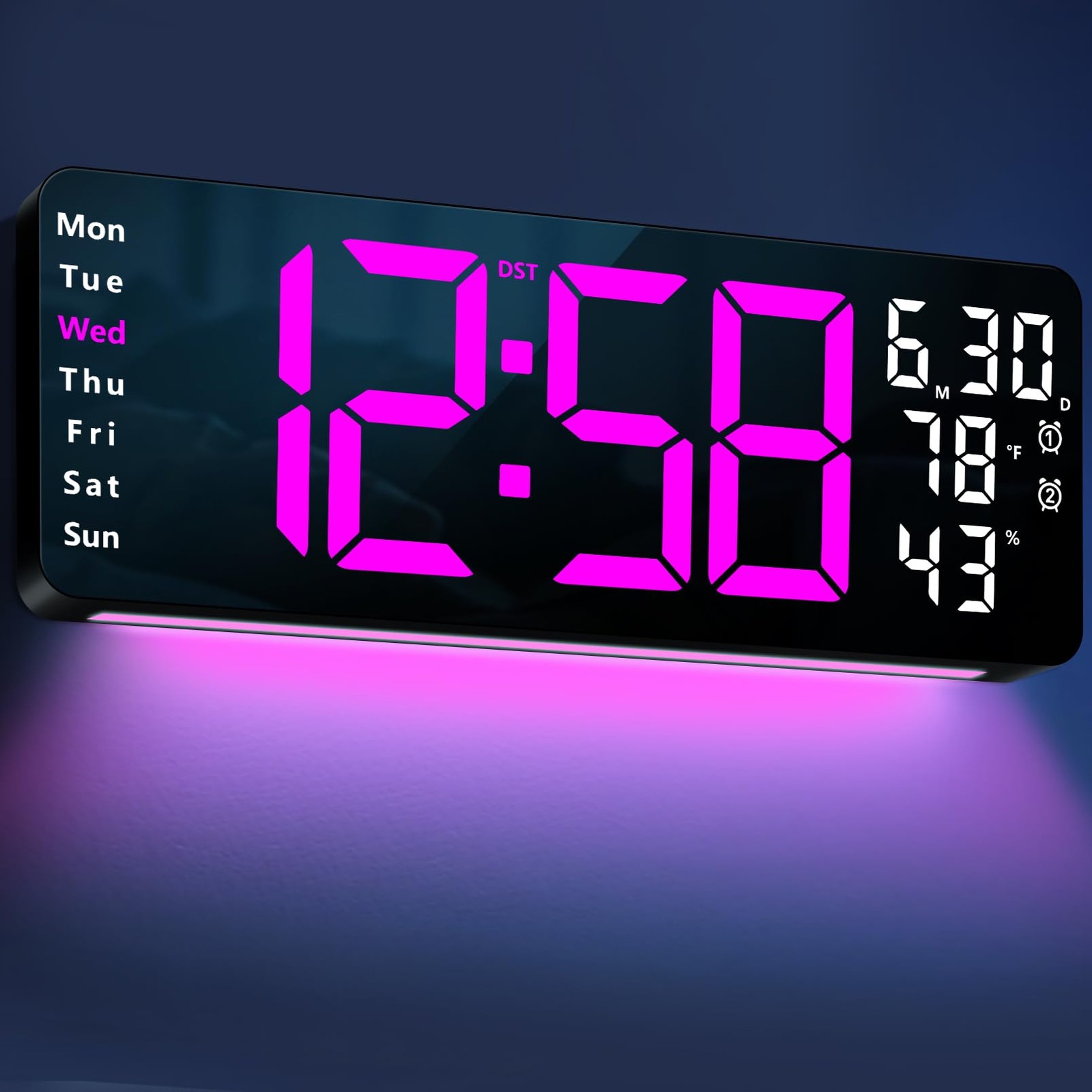 17.3" Large Digital Wall Mount Clock, Digital Clock with Remote Control, Alar...