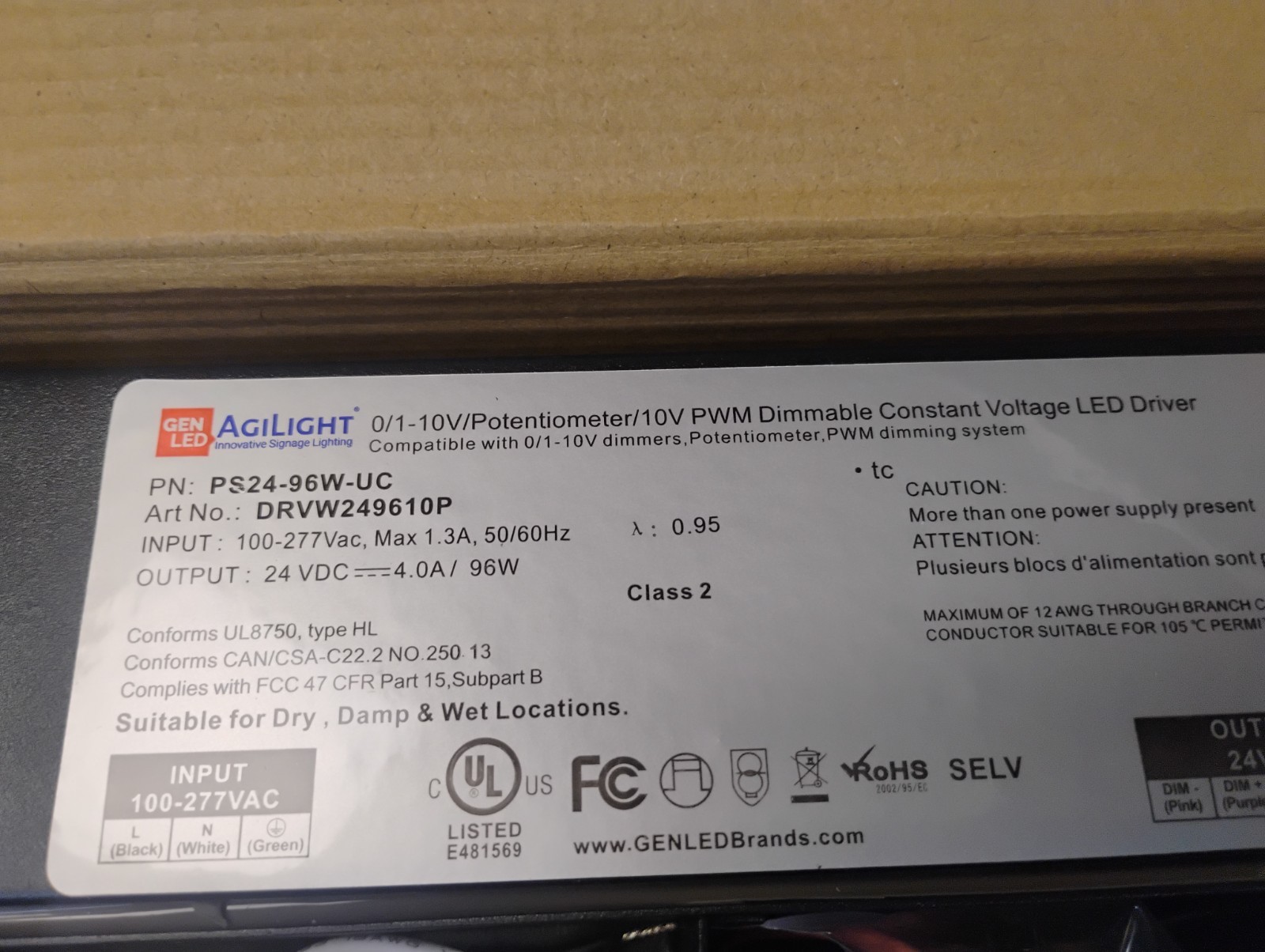 PS24-96W-UC Agilight Dimmable Constant Voltage LED Driver
