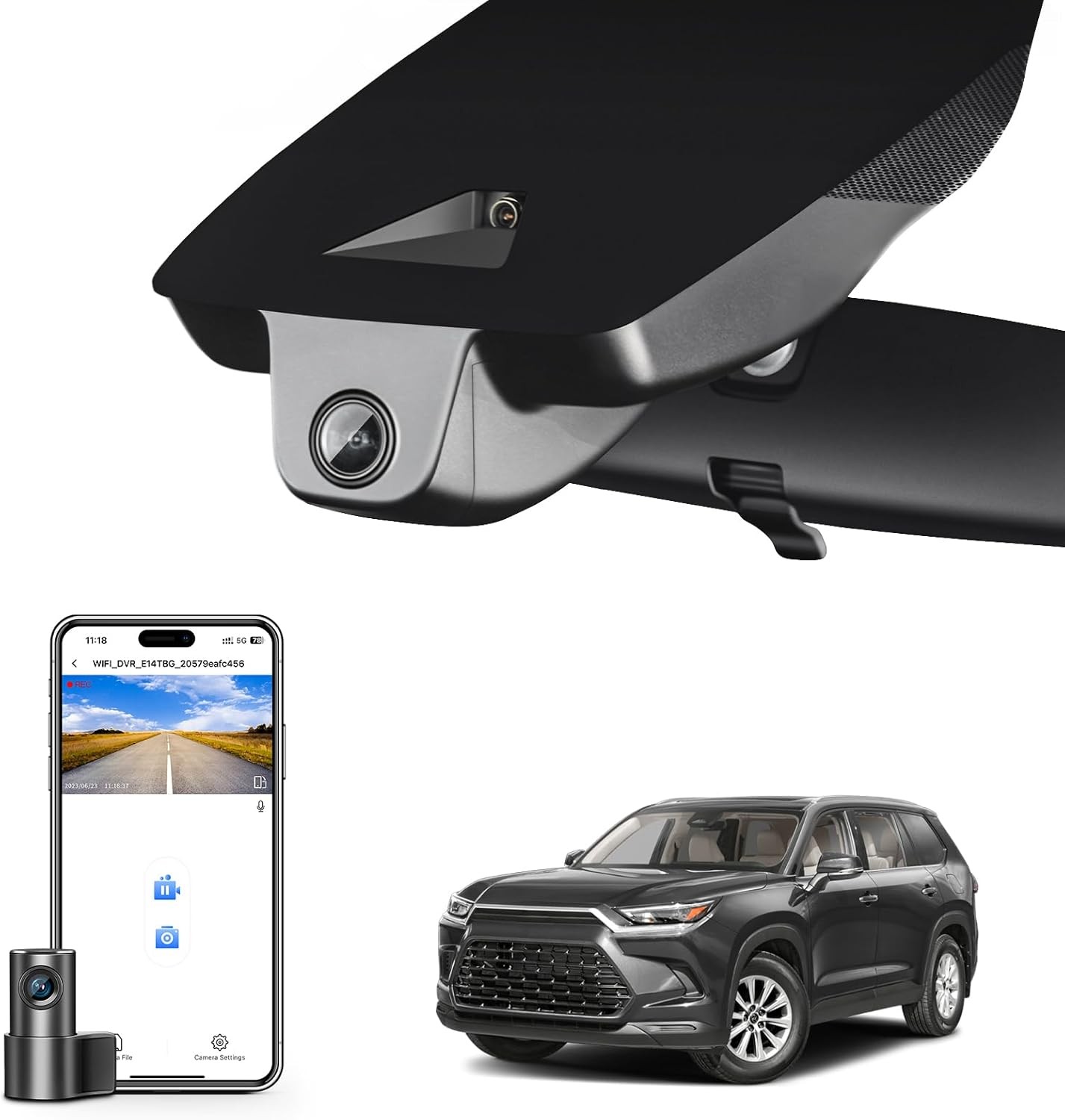 Front 4K/Rear 1080P Dash Cam for Toyota Grand Highlander & Hybrid 2024-2026 GPS