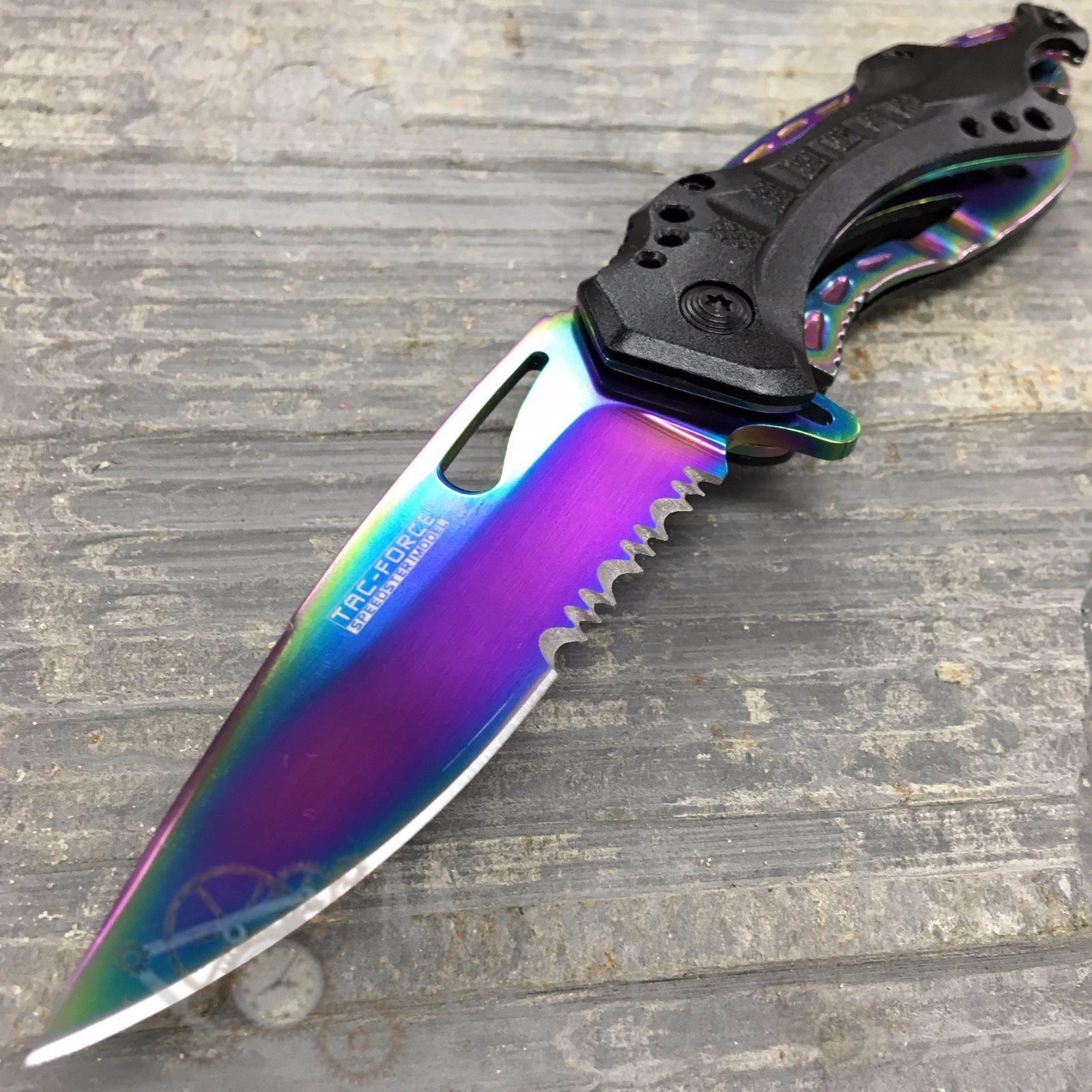 Tac Force Half Serrated Rainbow Blade Tactical Spring Assisted Pocketknife
