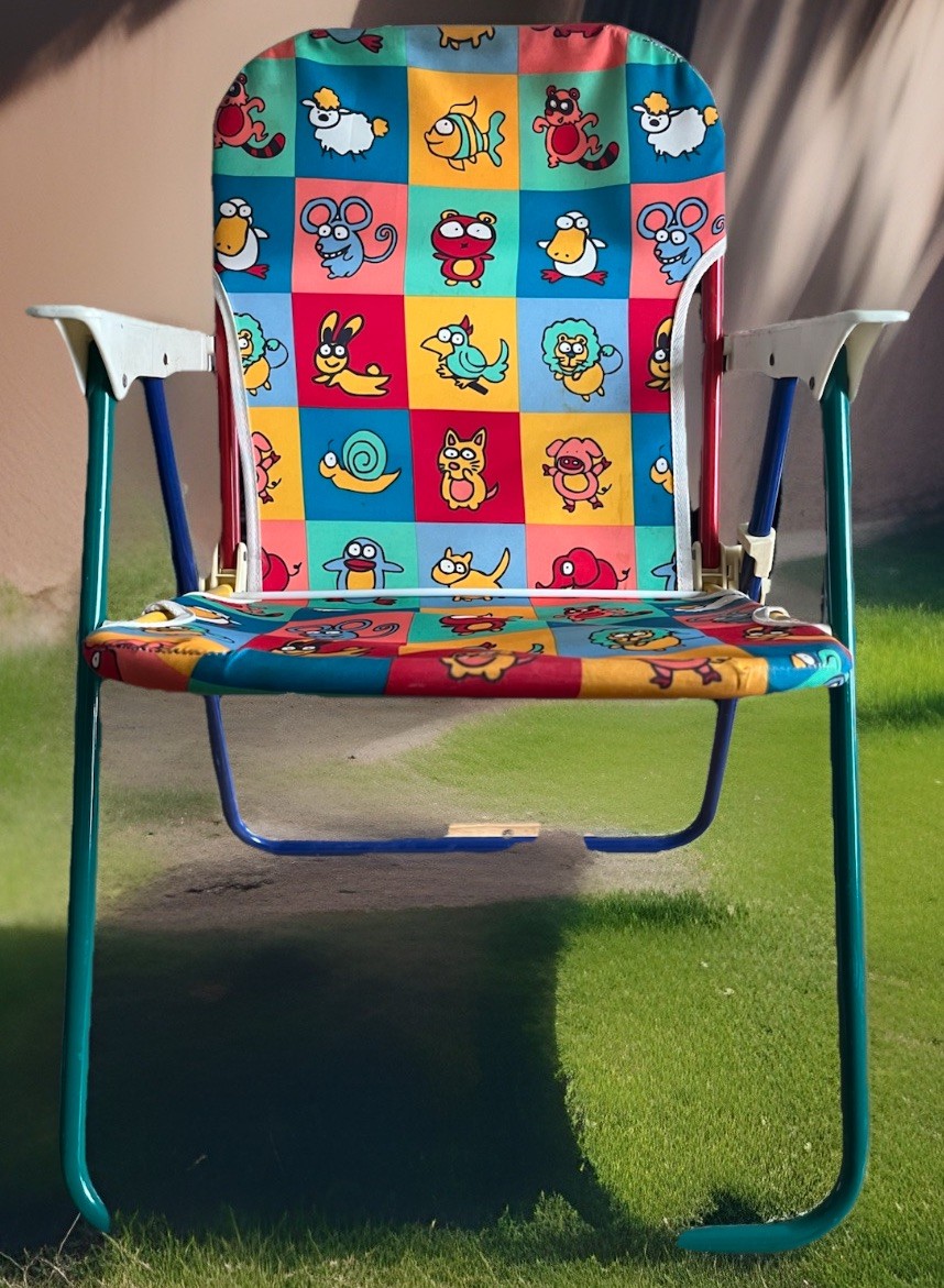 Vintage Kids Folding Chair Animal Print Metal Frame Cartoon Fabric Seat