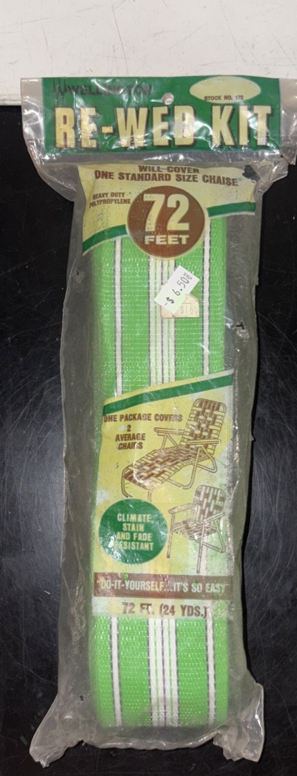 Wellington Lawn Chair Re-Web Kit Green White Striped 72 Feet USA Made NOS