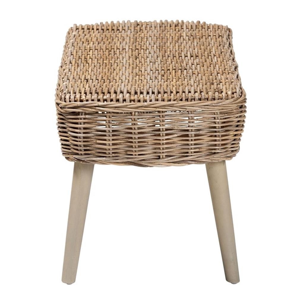 bali & pari Raisa Natural Kubu Rattan and Gray Acacia Wood Accent Bench