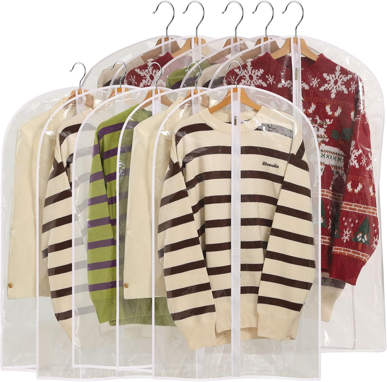 10pcs All Clear Garment Bags for Hanging Clothes w/ Zipper,40" Suit Bags- Closet