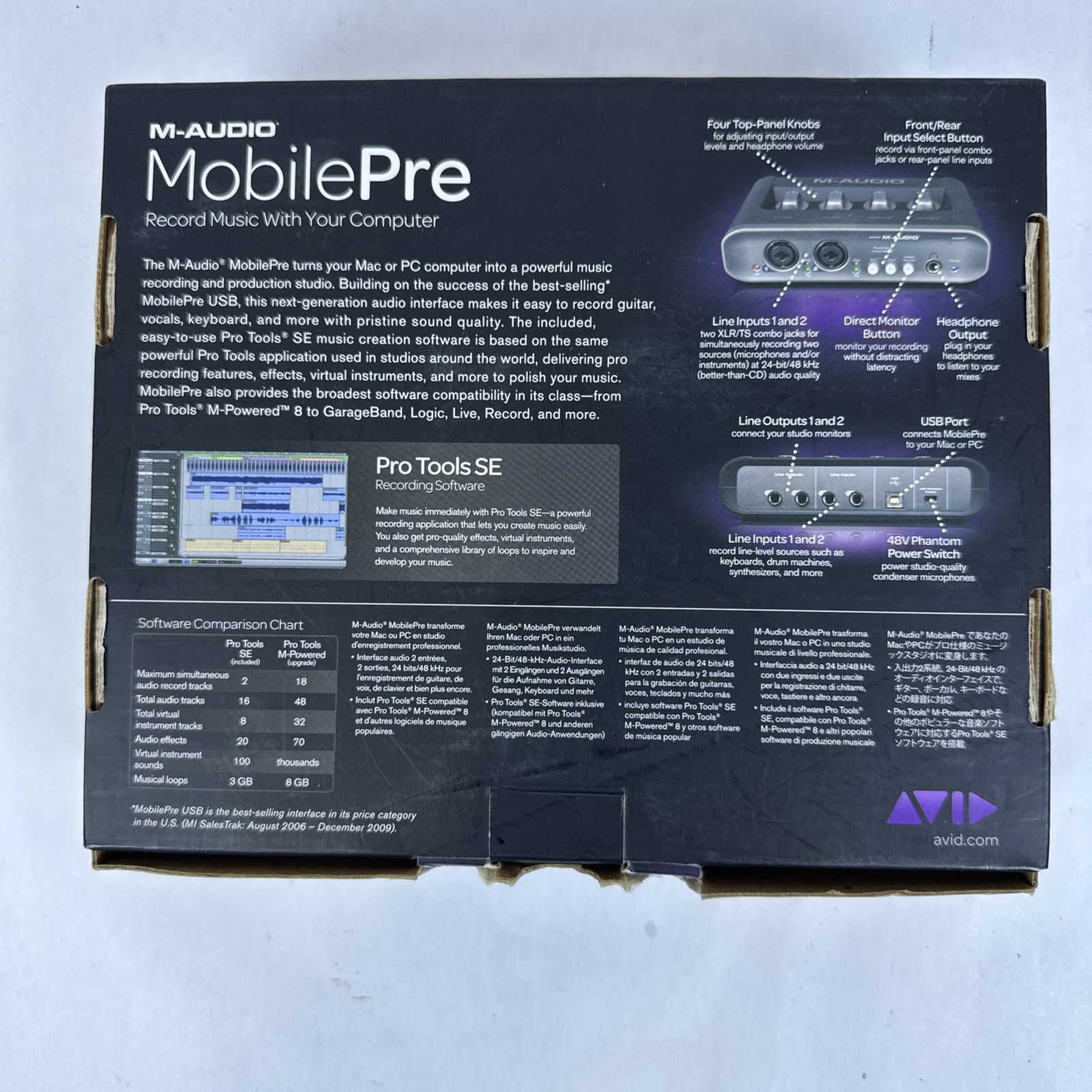 M-Audio MobilePre USB Audio Interface 2x2 XLR/TRS Combo Inputs 48v Pro Tools SE