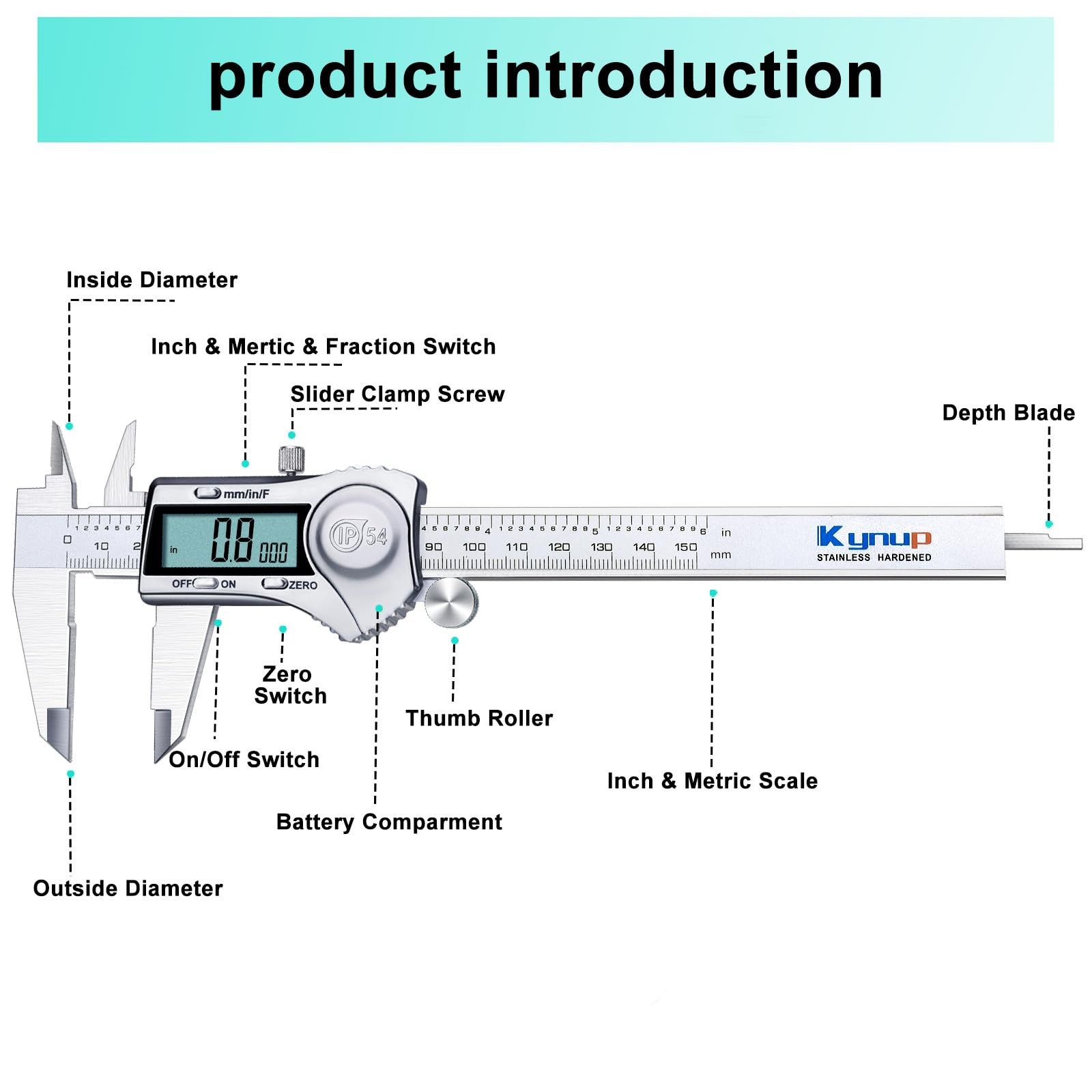 Kynup Digital Caliper Caliper Measuring Tool Outside Micrometer Vernier Dial