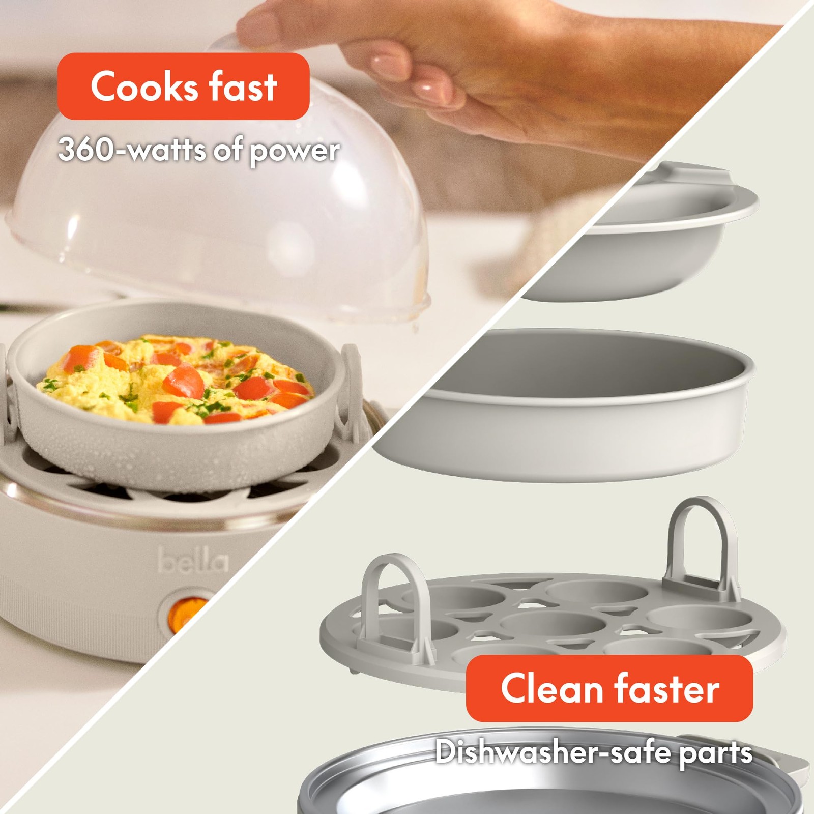 bella Electric Egg Cooker, 7 Eggs Capacity Tray, Single 7 Eggs, Oatmilk