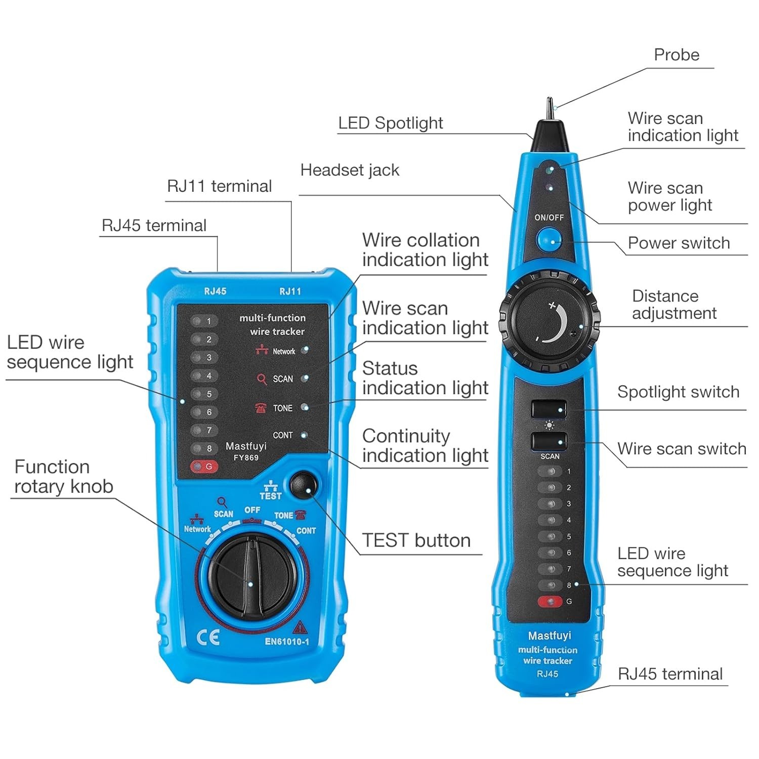 Network Cable Tester, Wire Tracker Multifunction, Tracer with Probe Sound, RJ11...