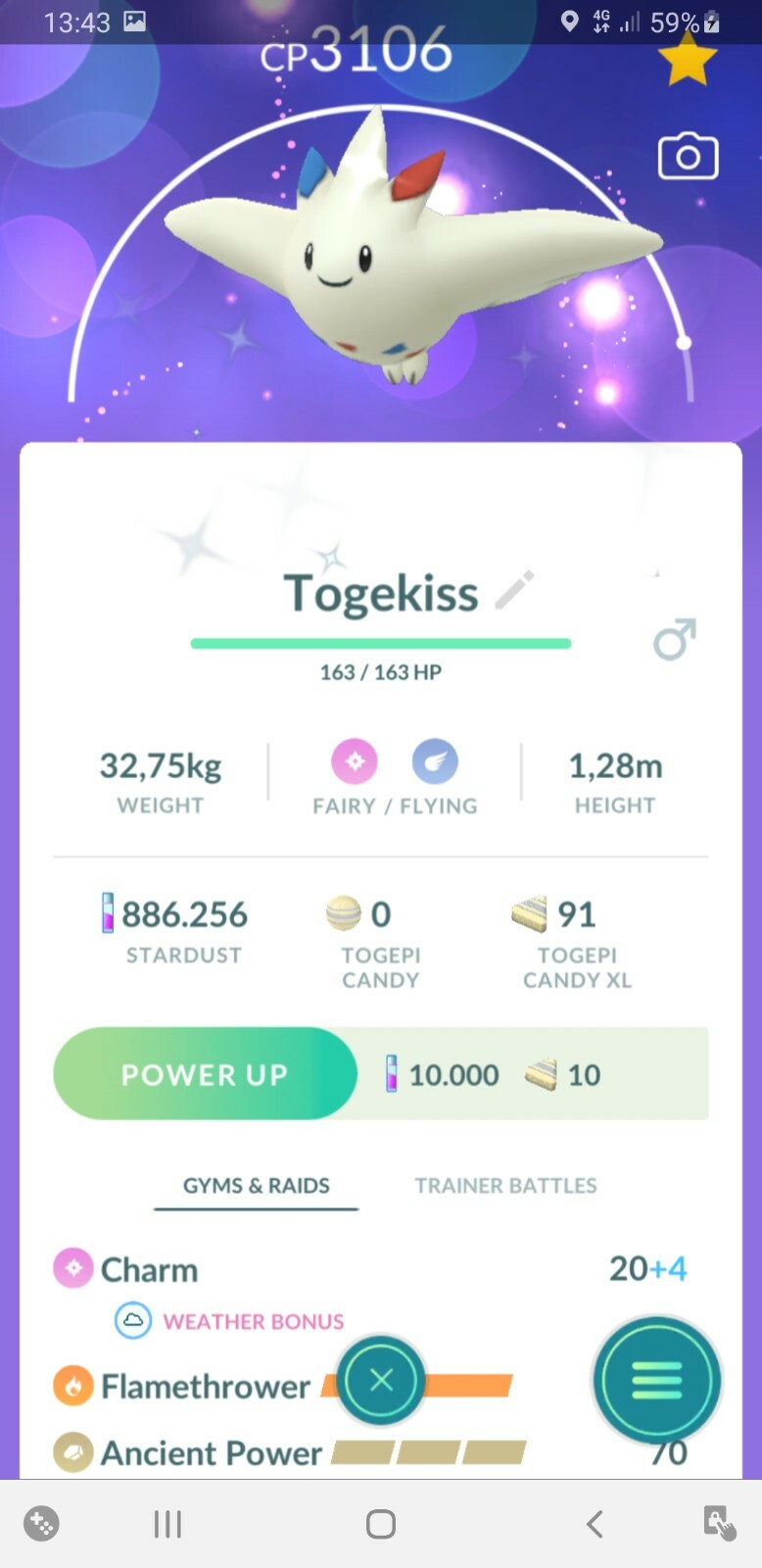 ✨Shiny Togekiss,LV 40 with 3 Moveset, Pokèmon Go, PVP, Master League
