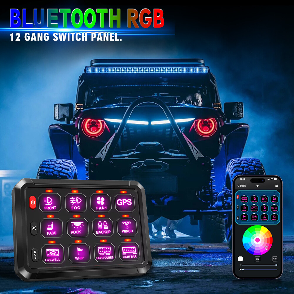 12 Gang RGB Switch Panel bluetooth Remote Control LED ON/OFF For Ford