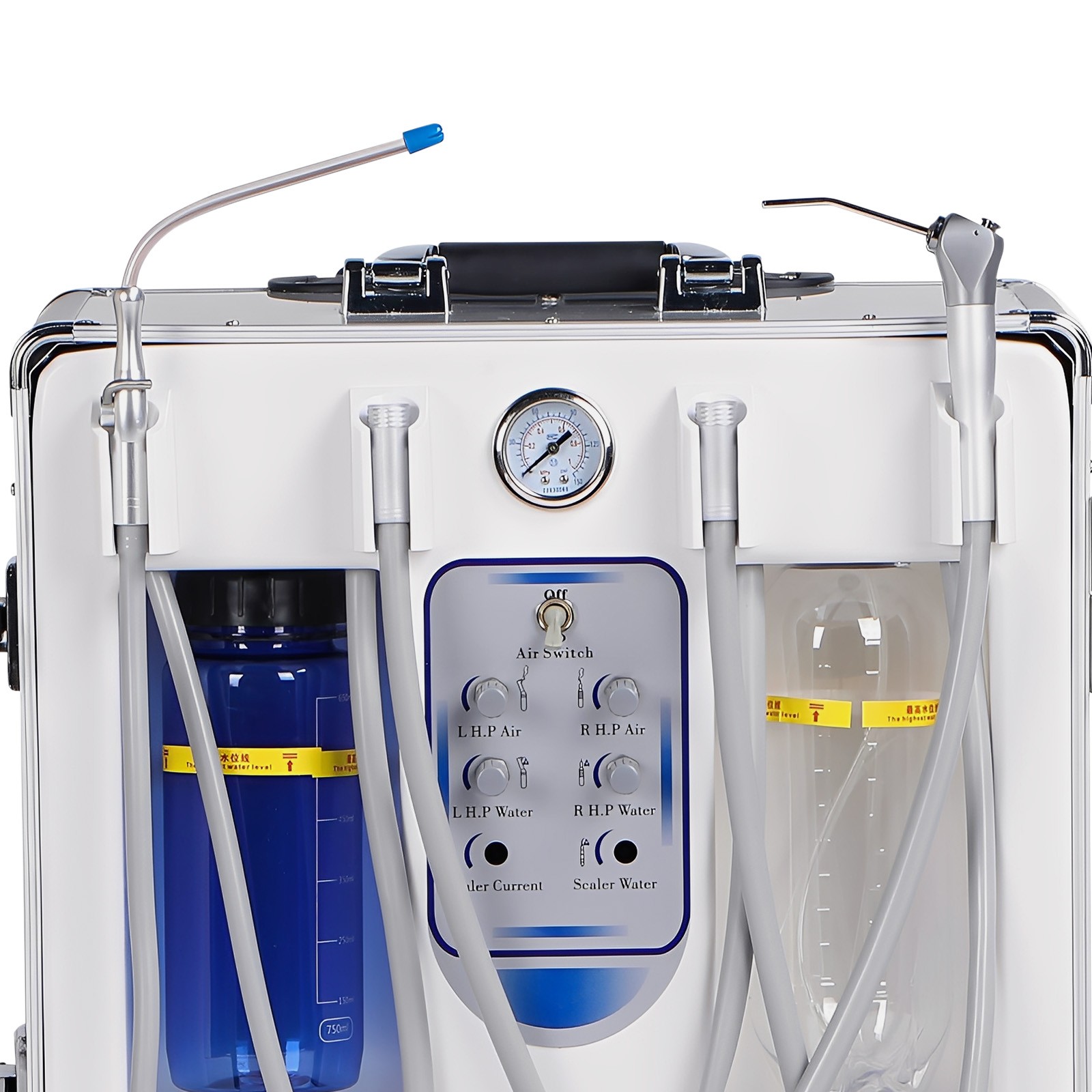 Portable Dental Delivery Unit Rolling Case Air Compressor Syringe Suction 4Hole