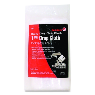 Drop Cloth, 12 ft L, 9 ft W, Plastic Red Devil 3961 753390396188 Plastic White