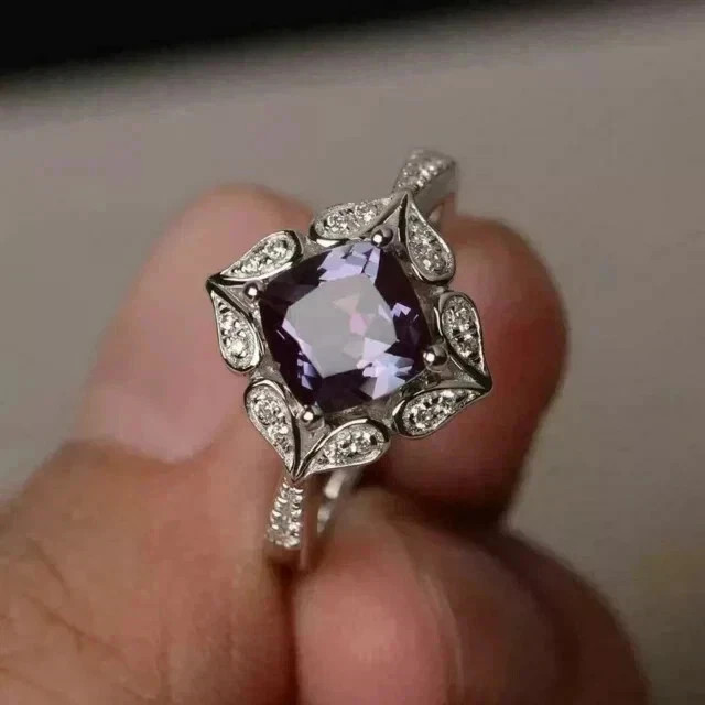 Cushion Lab Created 2CT Diamond Women's Wedding Ring 14K White Gold Plated