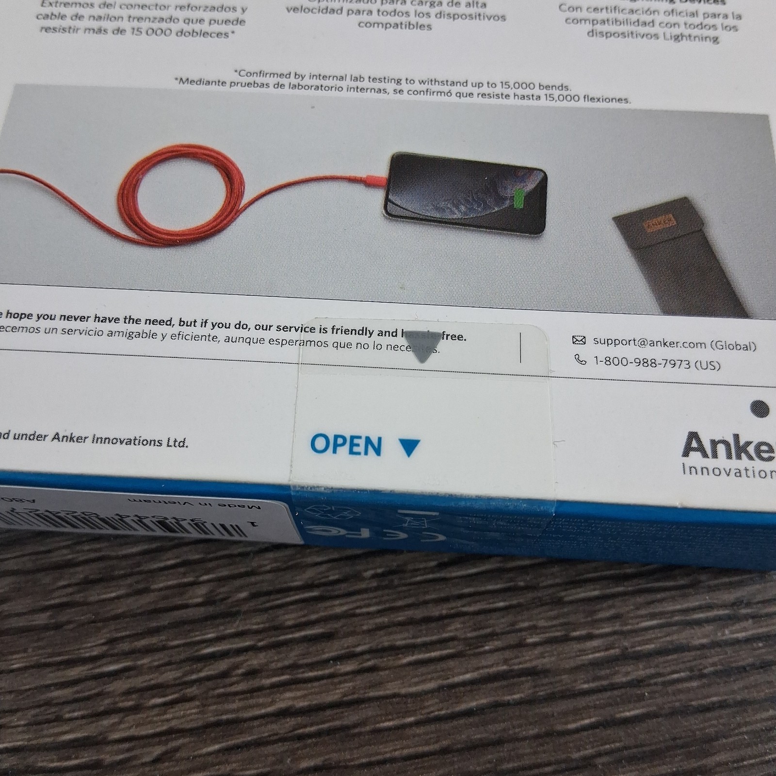 Anker USB-A Charging Cable For Apple Devices Red New