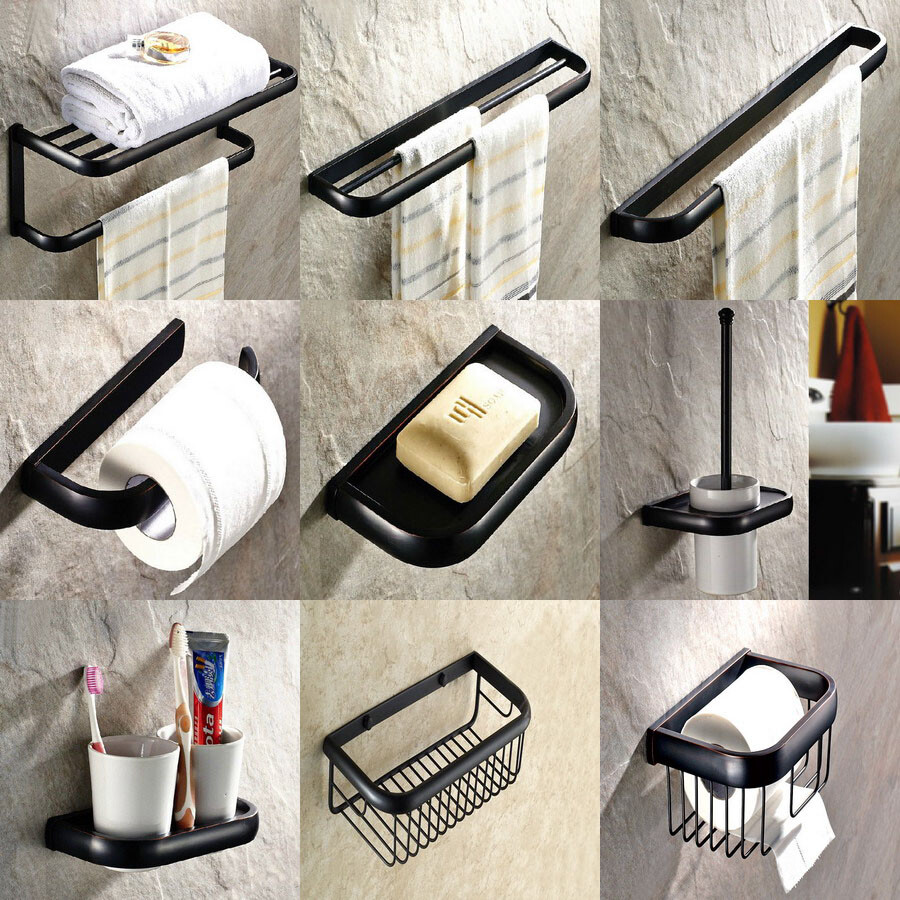 Black Oil Rubbed Bronze Bathroom Accessories Set Bath Hardware Towel Bar ee016
