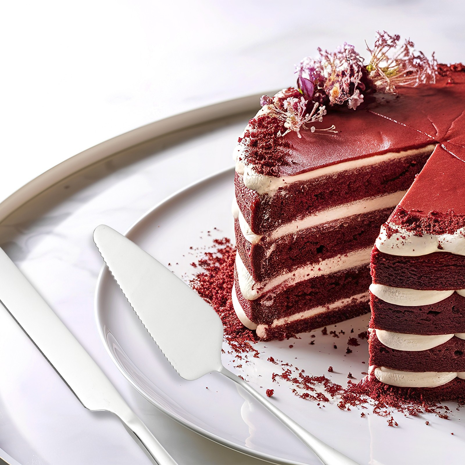 Wedding Cake Knife and Server Set, Silver Cake Cutting Set (10.6/9 Inch)
