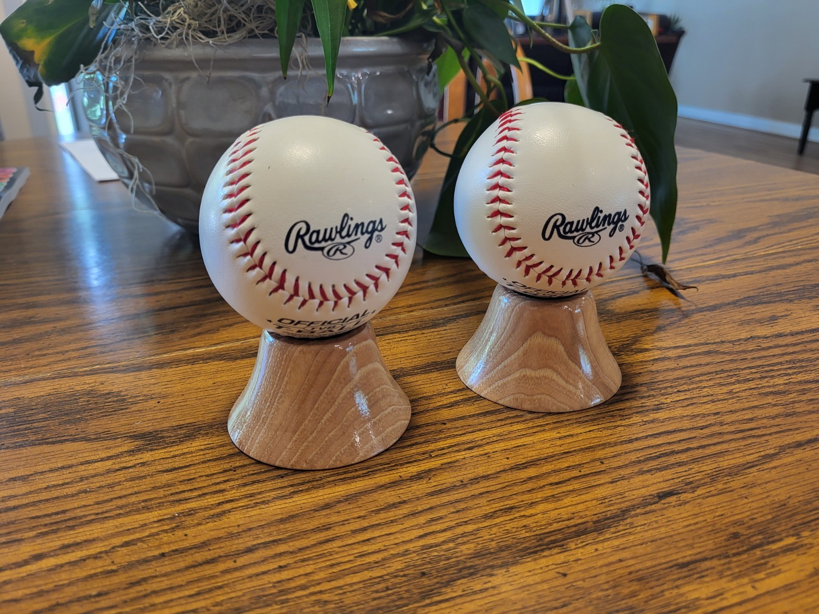 Baseball Display Custom turned hardwood in Walnut and Ash
