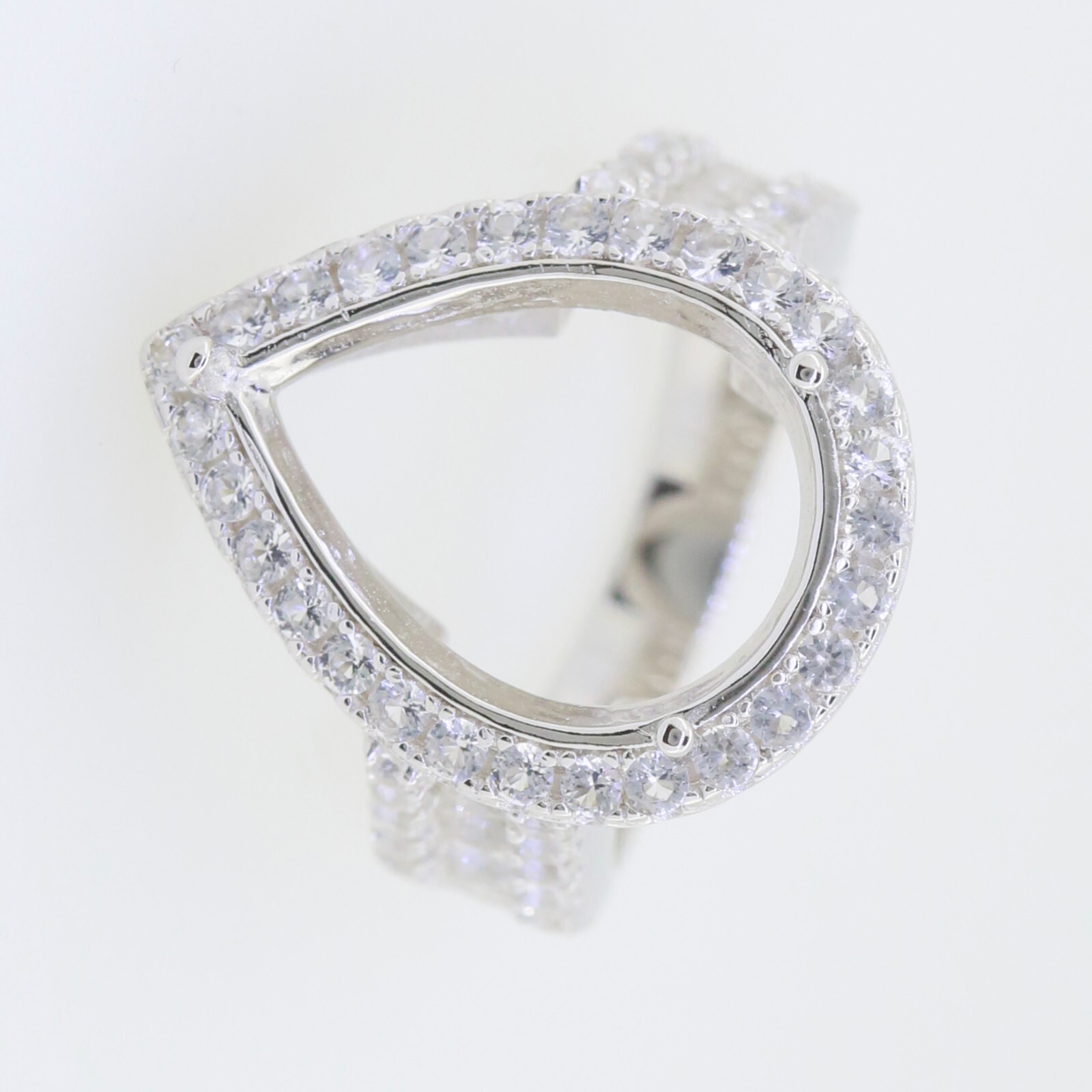 Sterling Silver Semi Mount Ring Setting Pear PE 18X13mm Halo Topaz or Moissanite