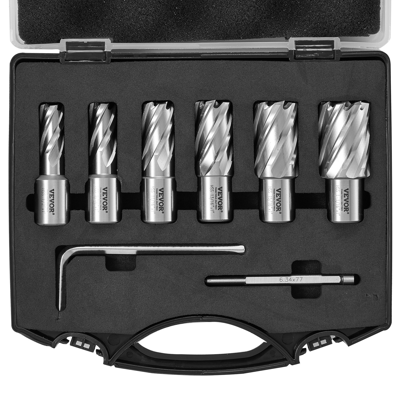 VEVOR Annular Cutter Set HSS Magnetic Drill Bits 6 PCS Weldon Shank 1" Depth