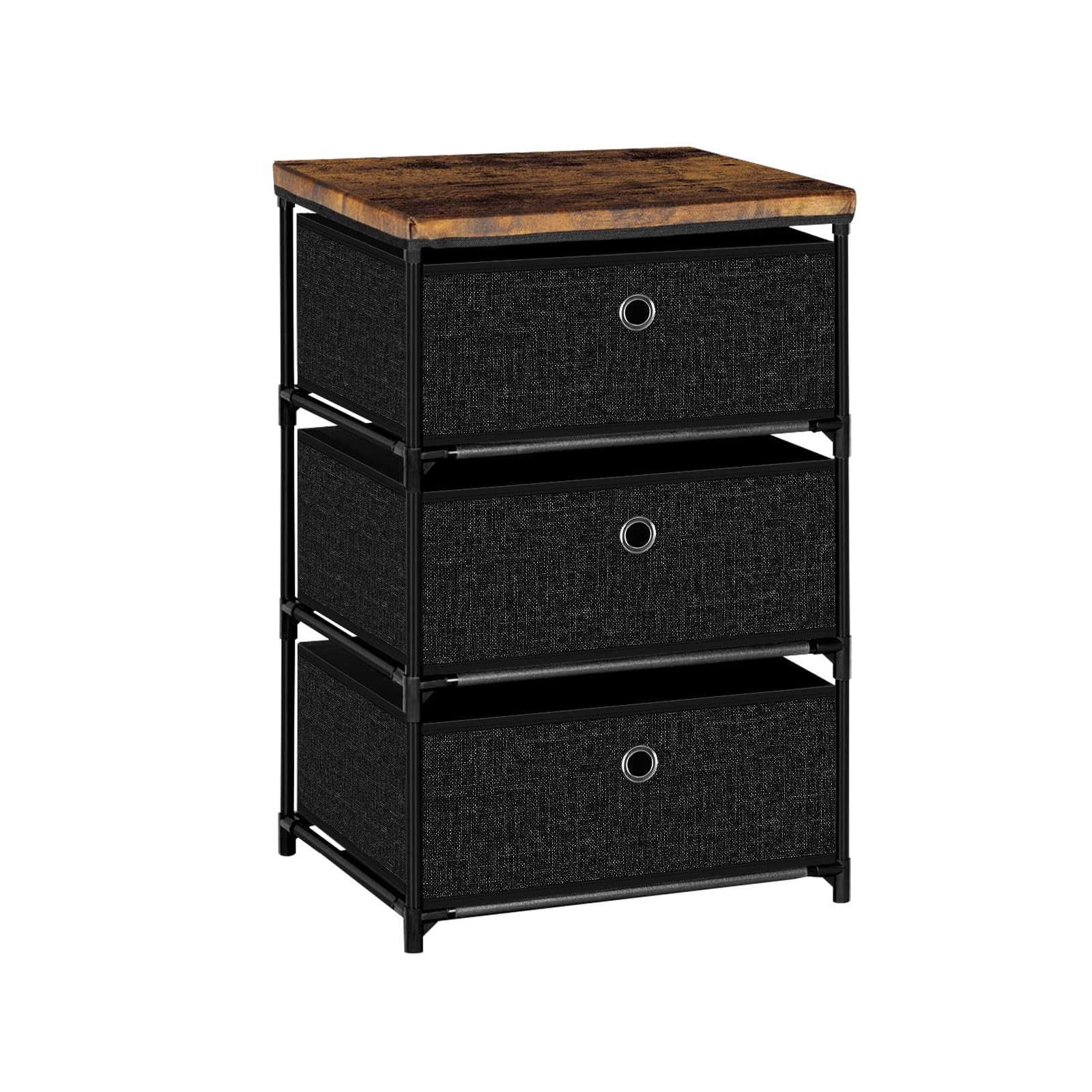 Nightstand with 3 Drawers, Clothes Storage Organizer, Small Fabric Dresser fo...