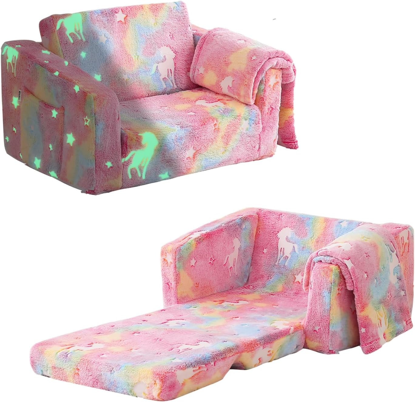 Toddler Couch Fold Out, Foldable Toddler Chair with Blanket, Flip Out Kids Couch