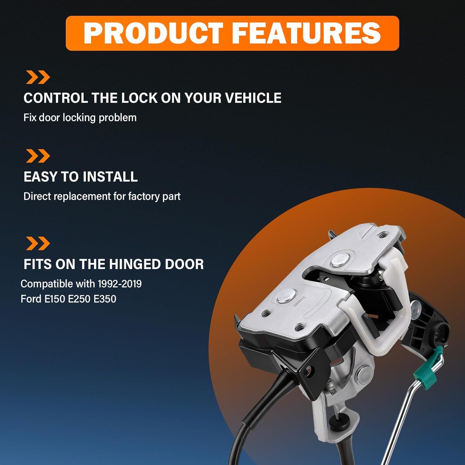 Side Door Latch Assembly with Cable & Rod for Ford E150 E250 E350 Econoline Van