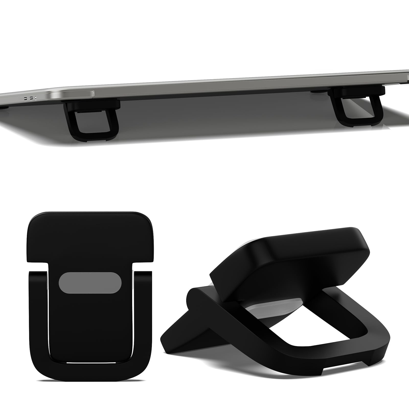 Portable Keyboard Riser Adjustable Laptop Stand Foldable Feet Black 2 PCS