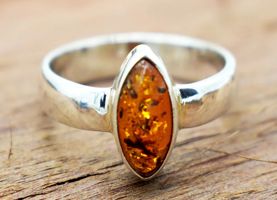 Natural Baltic Amber Ring 925 Sterling Silver Handmade Ring Wedding Ring Gift