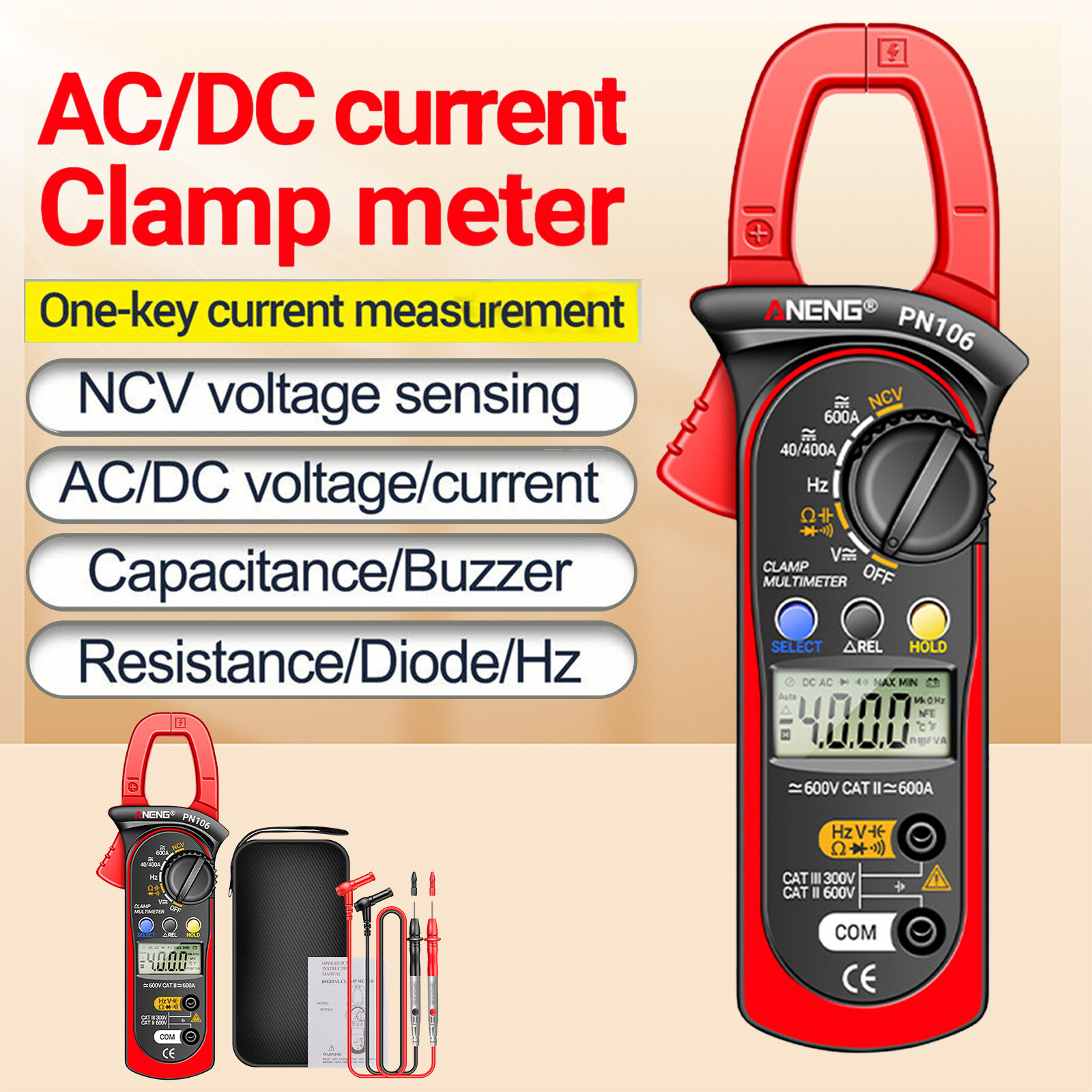 AC/DC Current Digital Clamp Meter Amp Multimeter Handheld Tester 4000 Counts