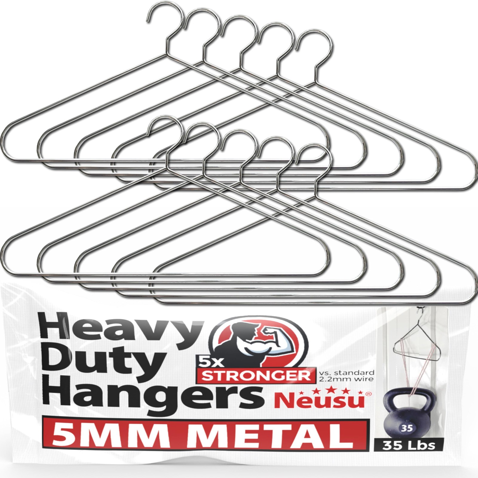 Heavy Duty Hangers - 5mm Solid Metal, Hold Over 35 Lbs, Extra Strong Coathang...