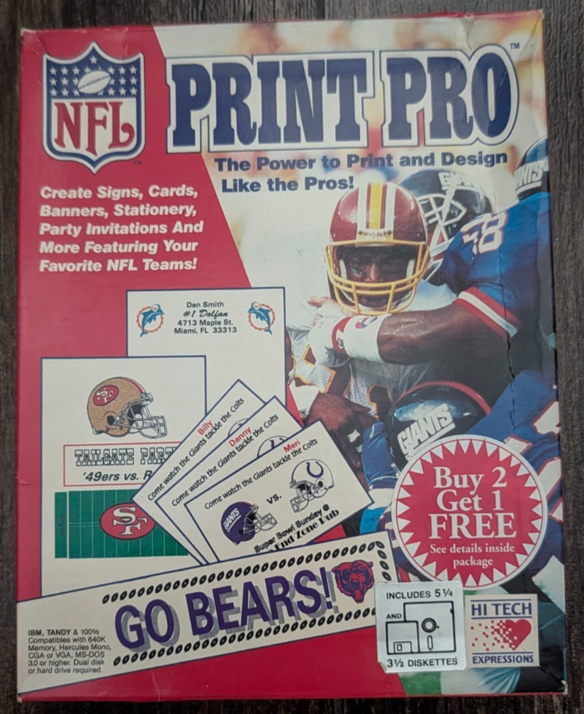 Vintage Software - NFL Print Pro PC Software - 1991 Hi Tech Expressions