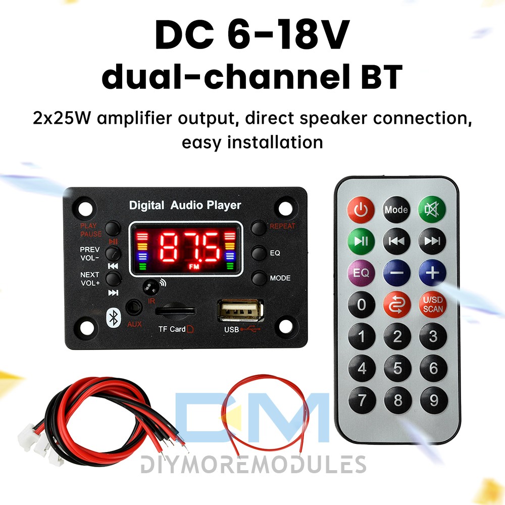 Audio Amplifier Board 2*25W 2CH Bluetooth 5.0 MP3 Decoder Board with Amplifier