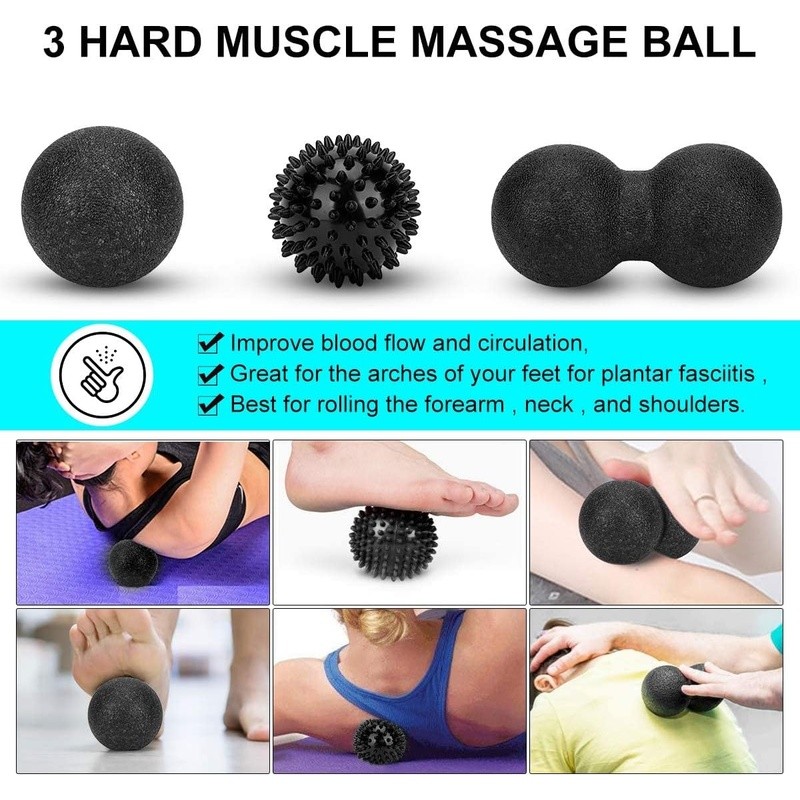 High Density Foam Roller Massage Kit W/ Deep Tissue Stick Ball Stretch Strap New