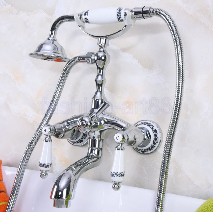 New Chrome Brass Bathroom Claw foot Tub Faucet / Filler With Hand Shower fna215