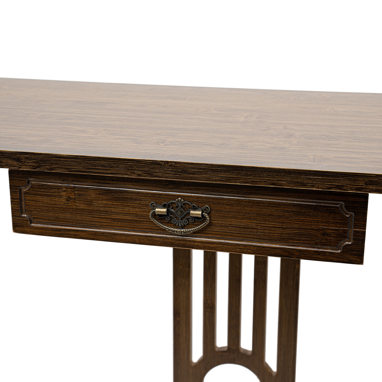 2 Tiers Walnut Sofa Table Bamboo Entryway Table Table With Storage Shelves