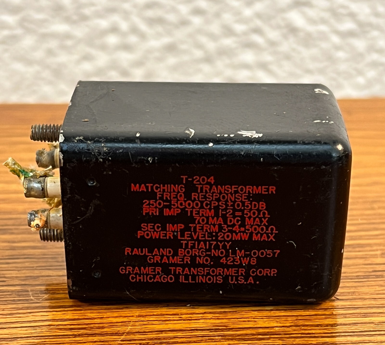 1x Gramer Transformer Corp T-204 Audio Matching Transformer 250-5000 CPS