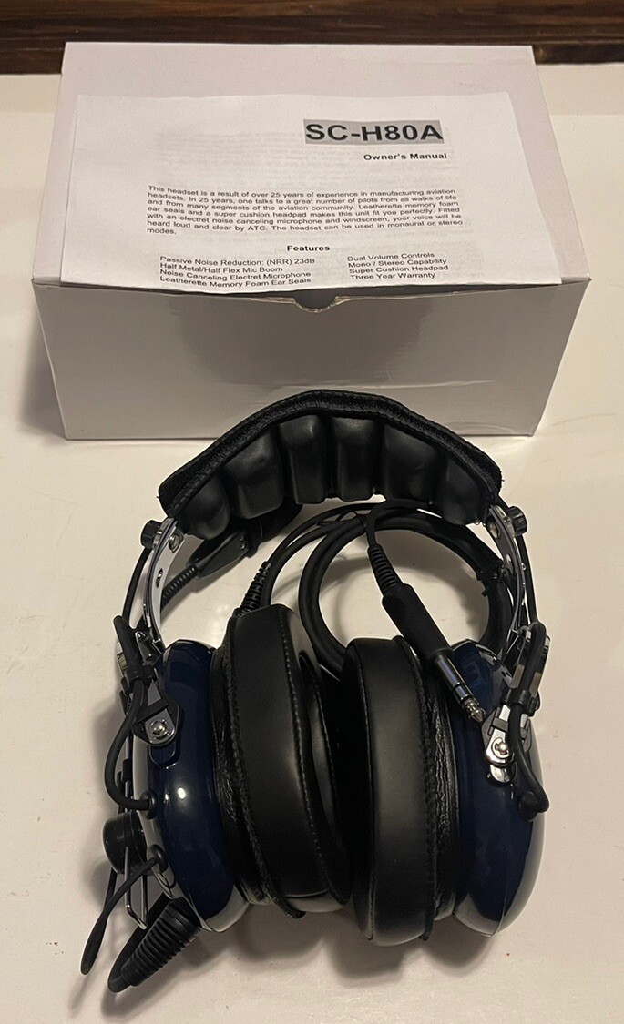 NEW Aircraft Spruce Skycom H-80A Aviation Headset, Dual GA Plugs