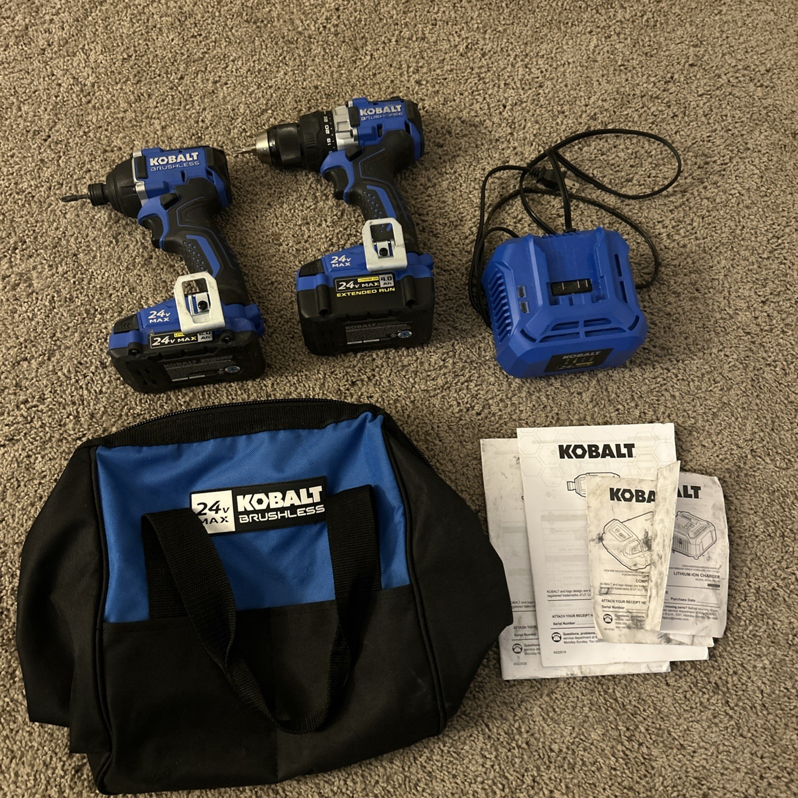 Kobalt 24V Max Brushless Combo Kit – Used – Drill, Impact, Batteries