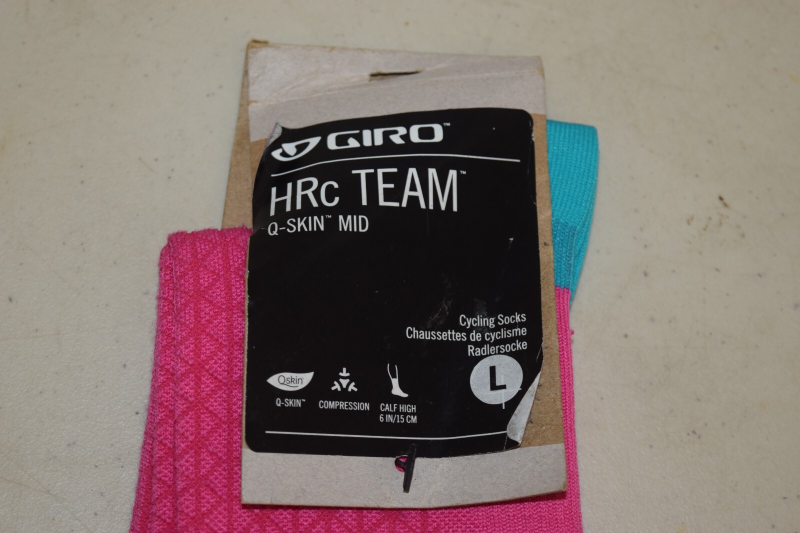 Giro HRc Team Q-Skin Mid Cycling Socks Neon Pink Screaming Teal L