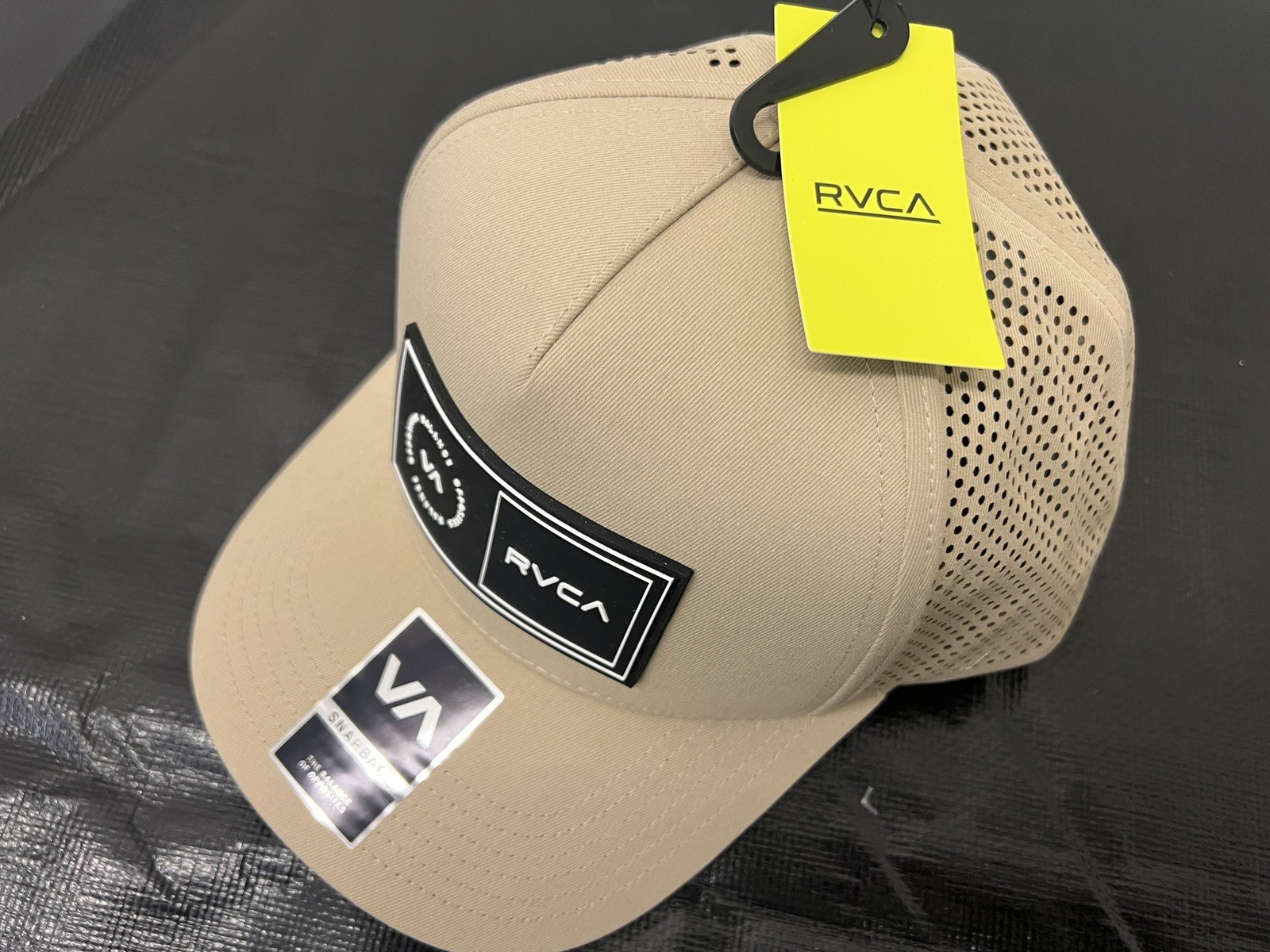 RUCA RVCA Logo Hat Cap AMPED TRUCKER SnapBack Flat Brim Khaki San Tan Color NEW