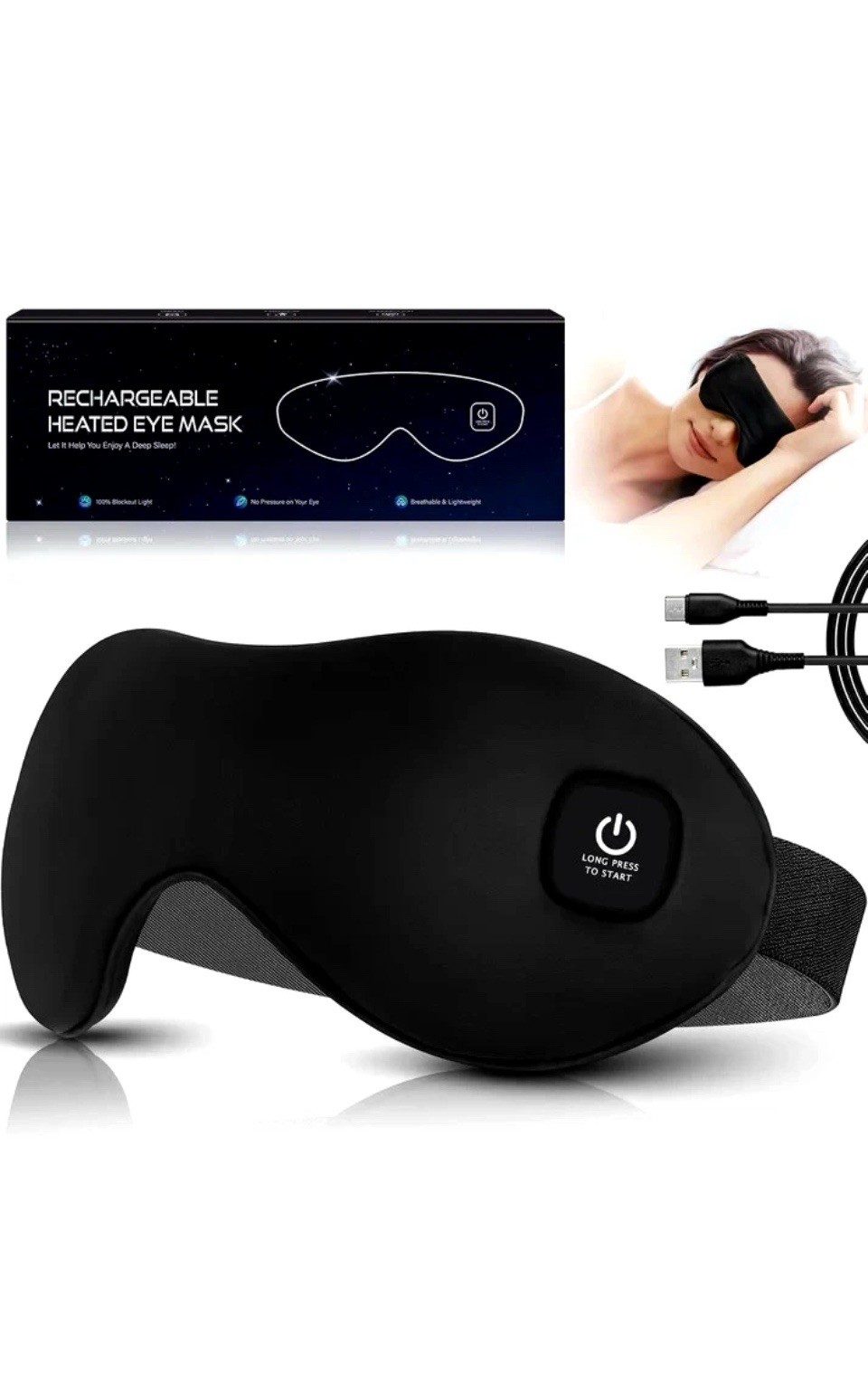 Heated Eye Mask, Cordless Dry Eye Mask Washable Warm Eye Compress Mask with Flax