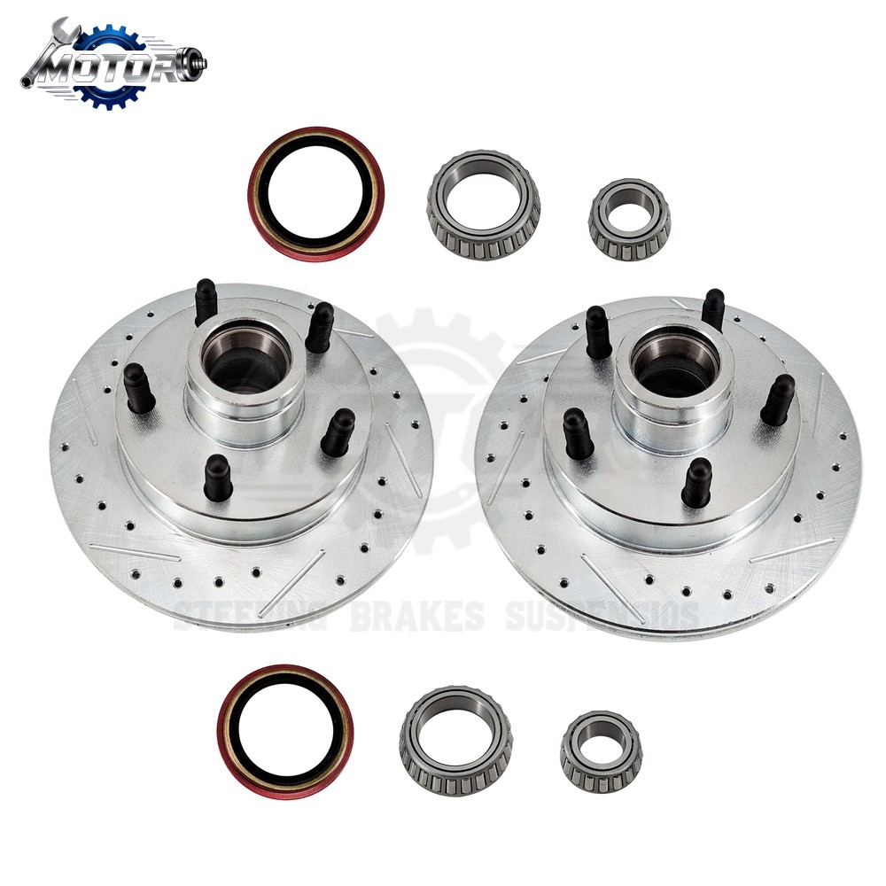 Disc Drilled Slotted Brake Rotor&Bearing-Seal Kit 5 on 4-1/2 Inch For Mustang II