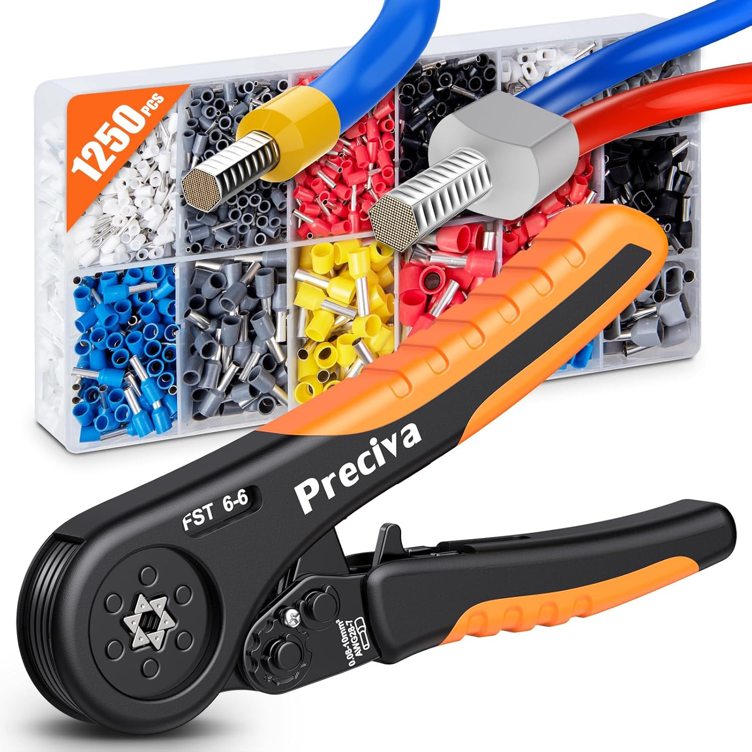 Ferrule Crimping Tool Kit, Hexagonal Ratchet Wire Crimp Pliers for AWG 28-7with