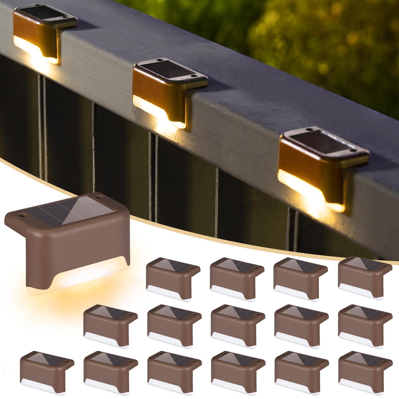 SOLPEX Solar Deck Lights Outdoor 16 Pack,Step Light 16, Warm White