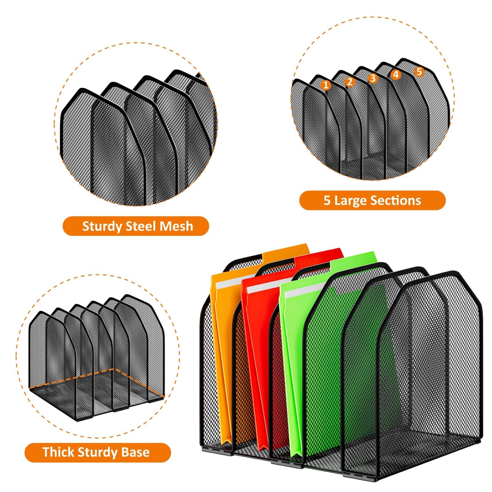Desk File Organizer, Adjustable 5 Sections Upright Desktop Organizer File Sor...